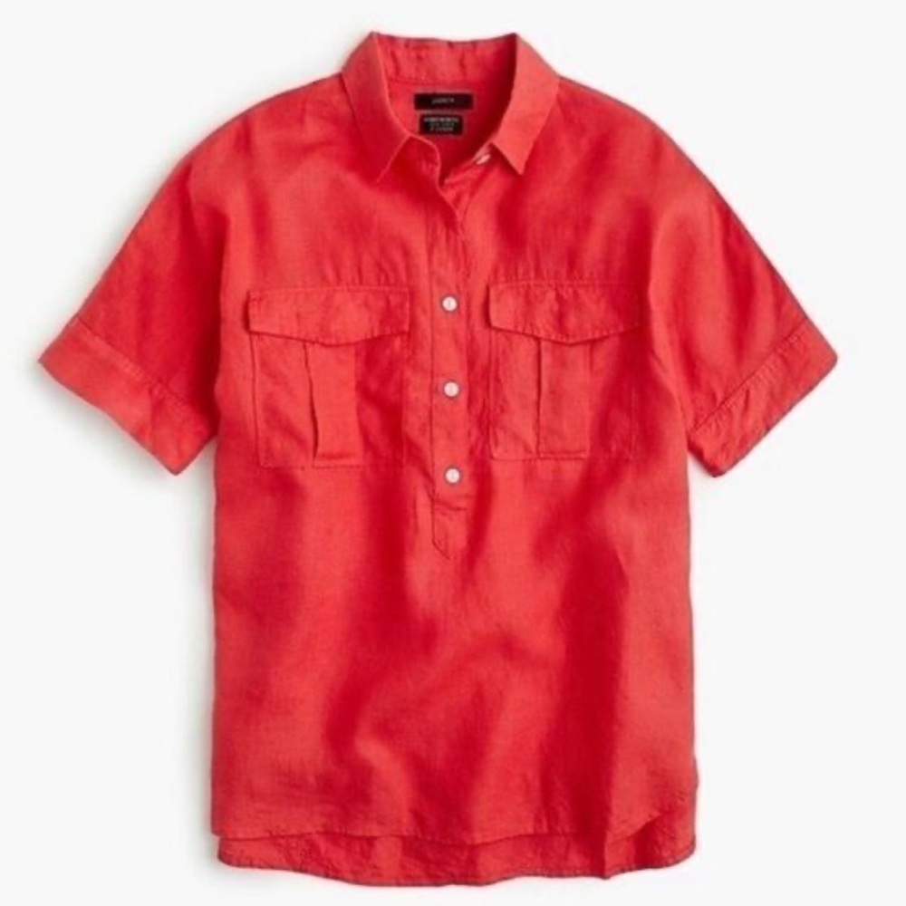 J. Crew Baird McNutt Linen Popover Blouse Hi-Lo Hem